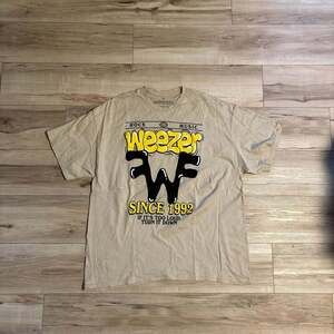 Vintage Weezer Space Logo Blue Checkered Classic Rock Band Graphic T-Shirt